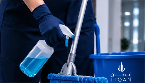 سيارة إتقان البيضاء والكحلية أمام مبنى، تحمل الشعار وأيقونات الخدمات